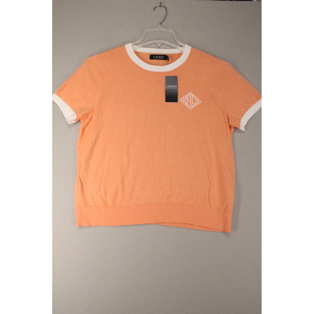 Lauren Ralph Lauren Sweater Short Sleeve Womens XL Orange Cotton Knit Logo NWT